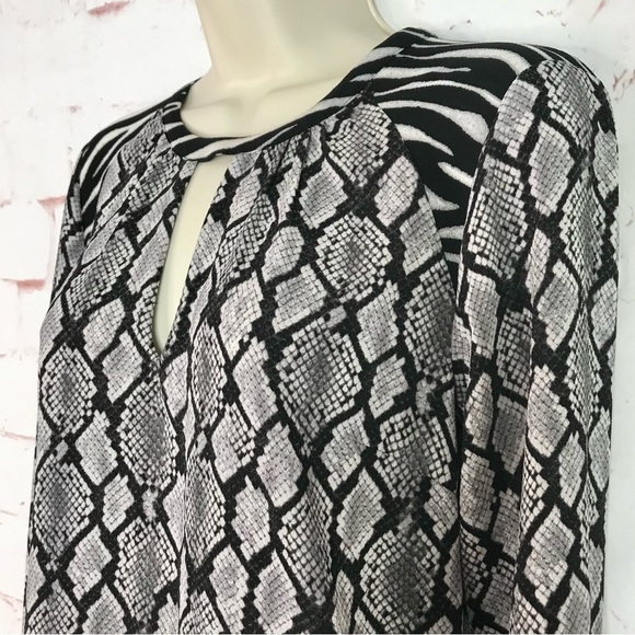 MICHAEL Michael Kors XS Snake Print Keyhole Neck Black & Gray Long Sleeve Blouse - Picture 8 of 14